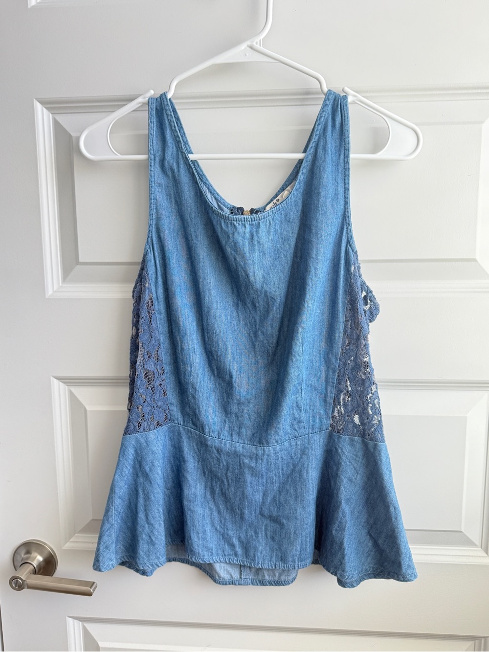 Jolt Blue Cotton Tank Top Lace Sides Peplum Boho L
